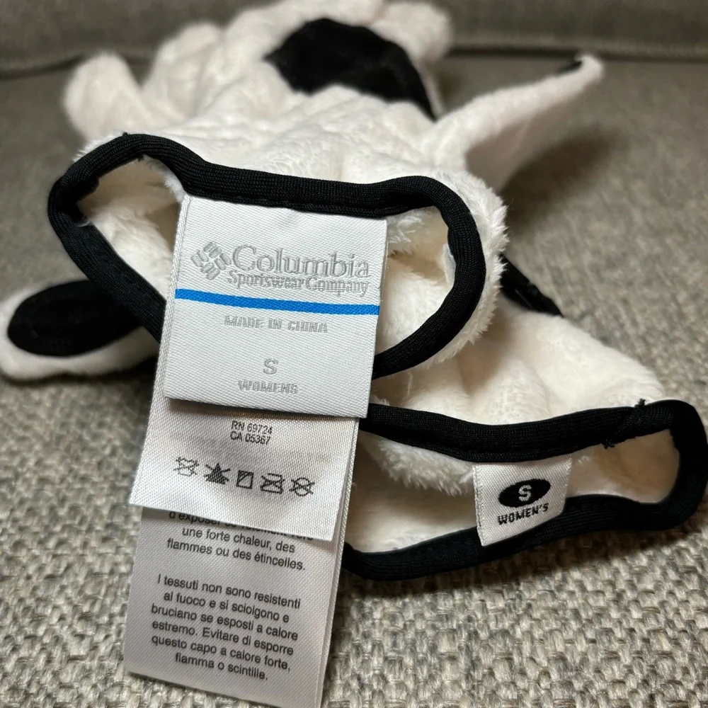 Columbia Women’s Fleece Gloves White Black Trim Soft Cozy Winter Size Small
